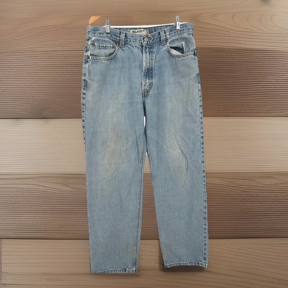 Mens Vintage 90s Levis 550 Relaxed Fit Tapered Leg Light Wash Blue Jeans 34x30